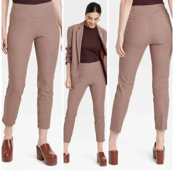 A New Day Brown Plaid Skinny Ankle Pants - Picture 1 of 7